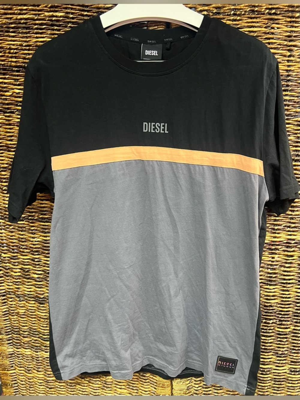 Diesel-Men’s Black‎ & Gray Short Sleeve Tee with Orange Stripe-XLarge